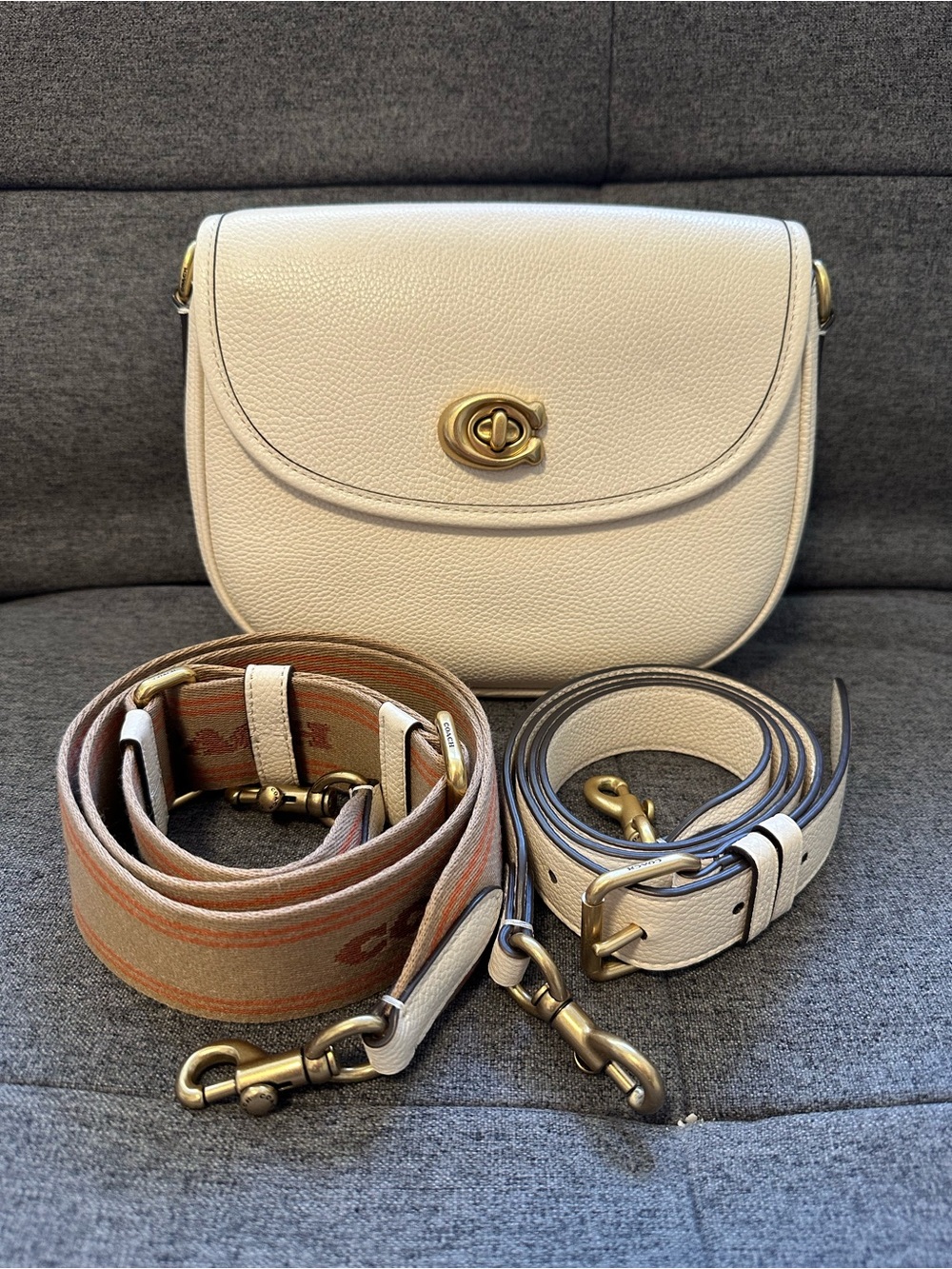Coach Chalk Pebbled Leather Saddle Crossbody with Interchangeable Straps